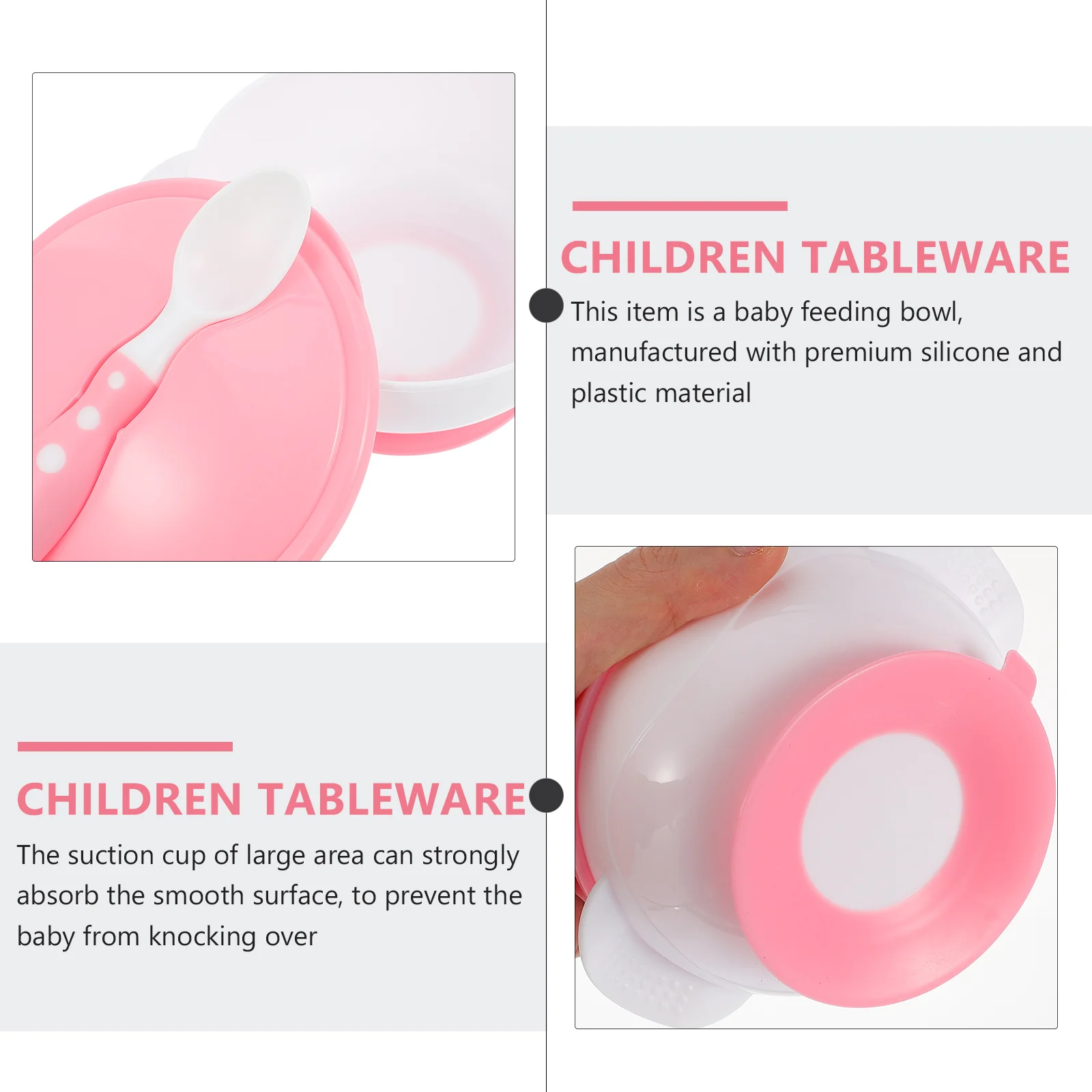 

Suction Cup Bowl Fork Set Baby Toddler Dishes Pink Bowls Kids Feeding Bowls Spoons Strong Absorption Anti Knock Over Bright