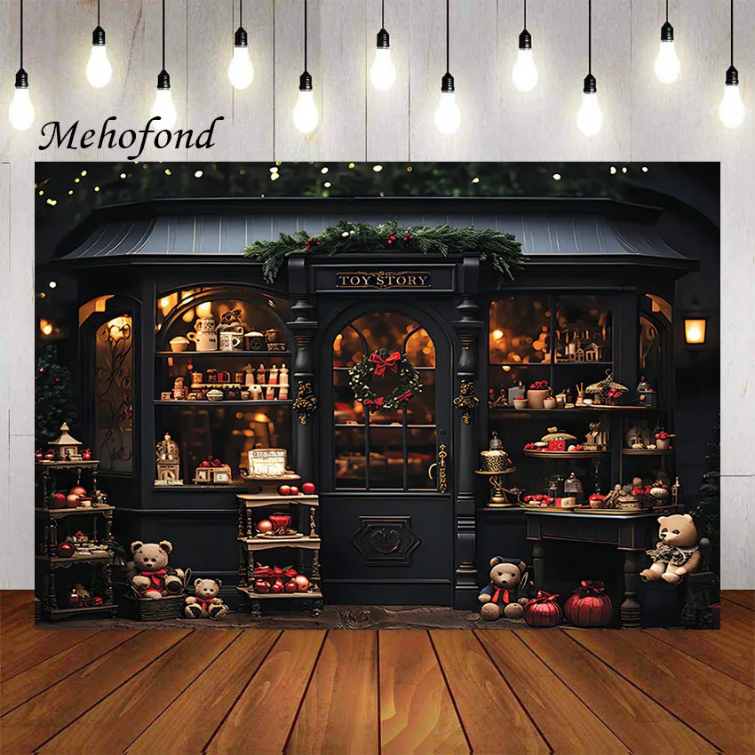 Mehofond Photography Background Christmas Toy Shop Window Xmas Holiday Party Kids Family Portrait Decor Backdrop Photo Studio