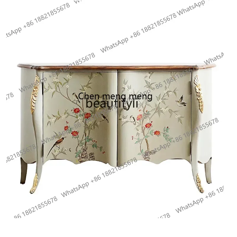 X CQYentrance cabinet light luxury painted home living room hand-painted decorative partition solid wood dining side cabinet