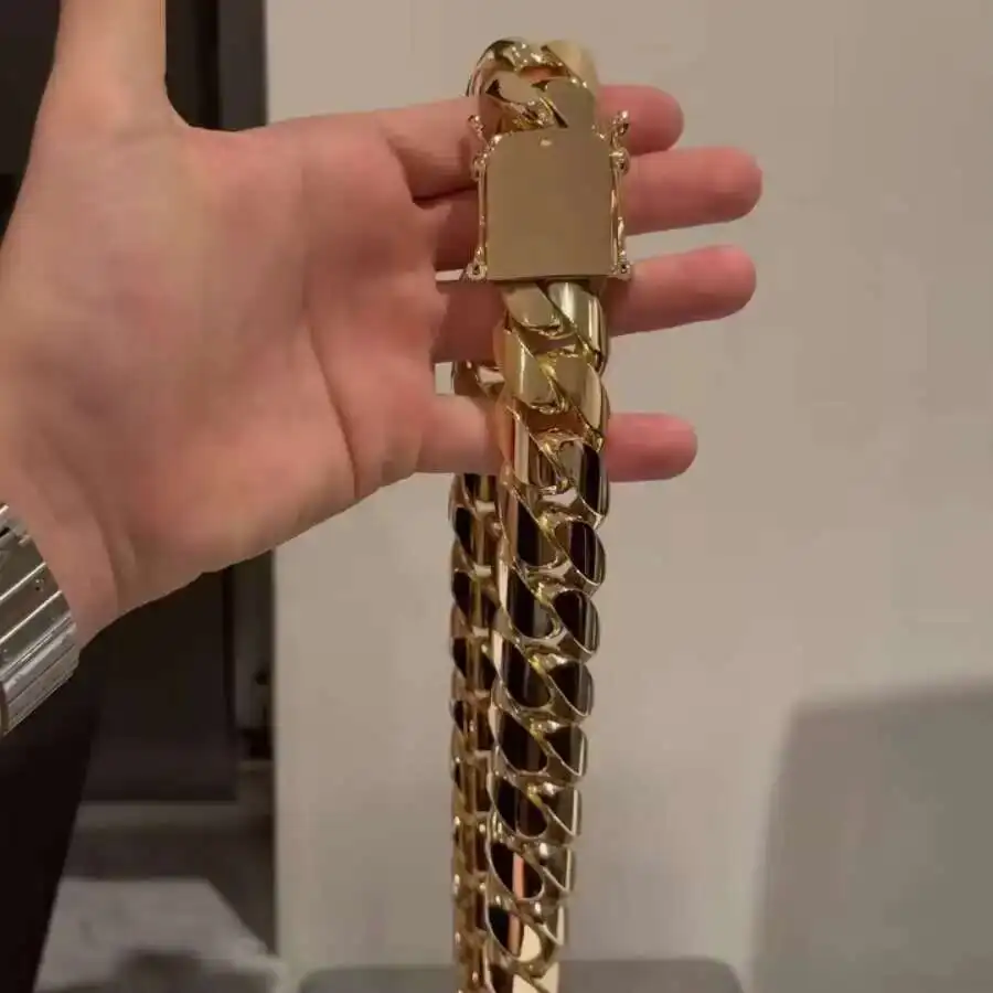 30mm Cuban Chain Hiphop Gold Plated Curb Custom Cuban Necklaces 925 Sterling Silver Cuban Link Chain