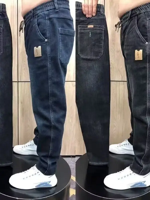 

2025 New Men's Elastic Denim Jeans Spring Autumn Loose Straight Dad Workwear Trousers Wear Resistant Labor Protection Pants