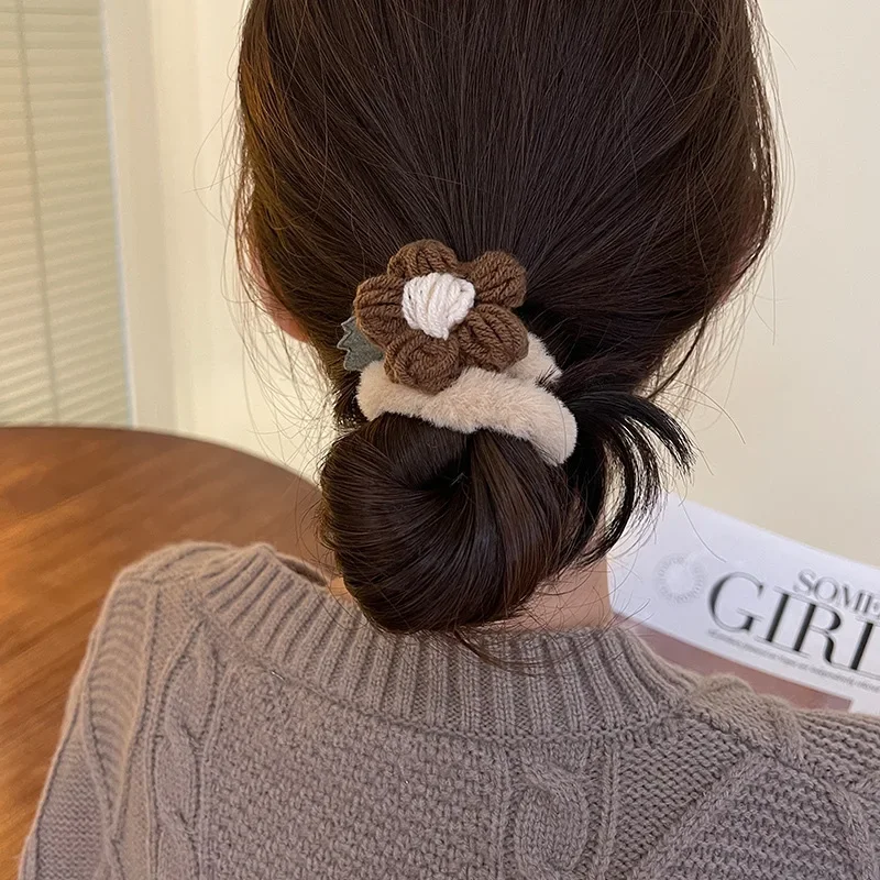 Diadema de flores de felpa coreana para mujer, banda elástica para el cabello, lazos para el cabello, accesorios para el cabello para mujer