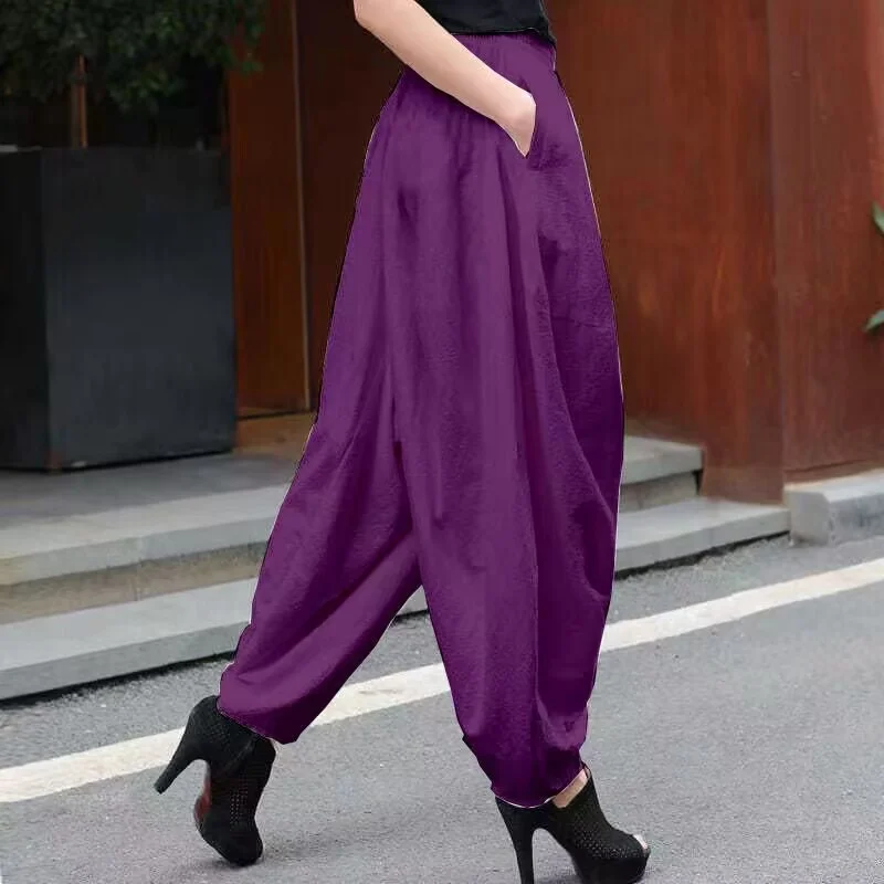 

Летние женские модные хлопковые льняные брюки-шаровары, новые женские брюки-карбочки с фонариками для отдыха, женские новые свободные тонкие стильные брюки