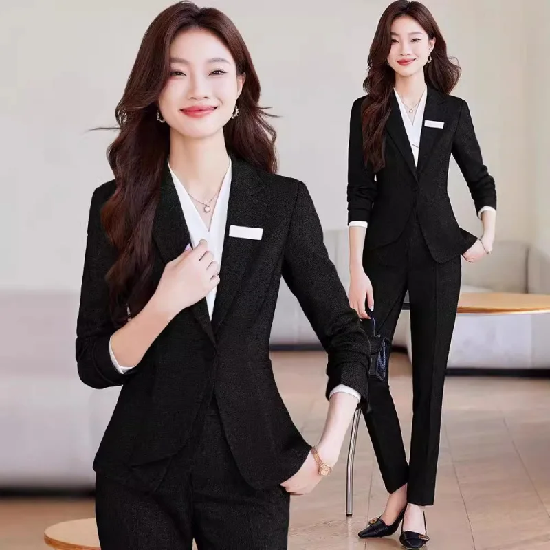 Szary komplet garniturów dla kobiet Profesjonalny sklep jubilerski Recepcja obsługi klienta Uniform roboczy Formalna elegancka marynarka