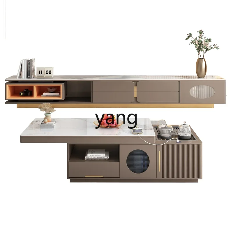 YJQ rock slab Kung Fu coffee table intelligent lifting retractable living room home coffee table TV cabinet combination