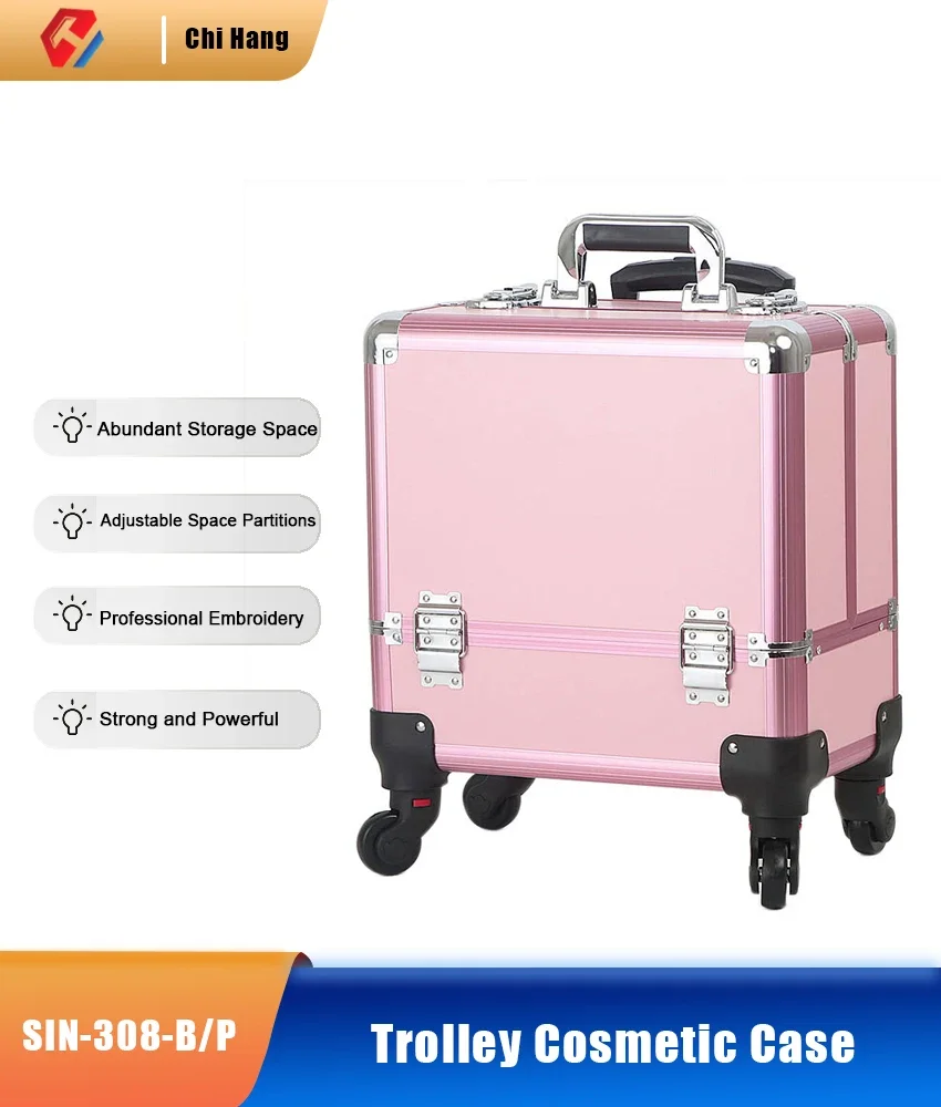 

Aluminum Alloy Trolley Makeup Box Large-capacity Portable Texture Tool Box Semi-color Professional Trolley Cosmetic Case