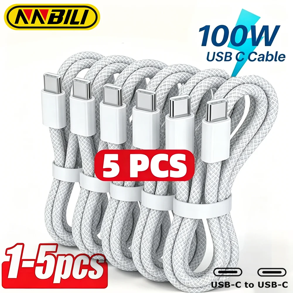 NNBILI 1/3/5 SZT. Kabel USB-C do USB-C 100W, przewód do przesyłania danych dla iPhone 18 17 16 Samsung Xiaomi, szybki kabel do ładowania USB-C, ładowarka do przesyłania danych