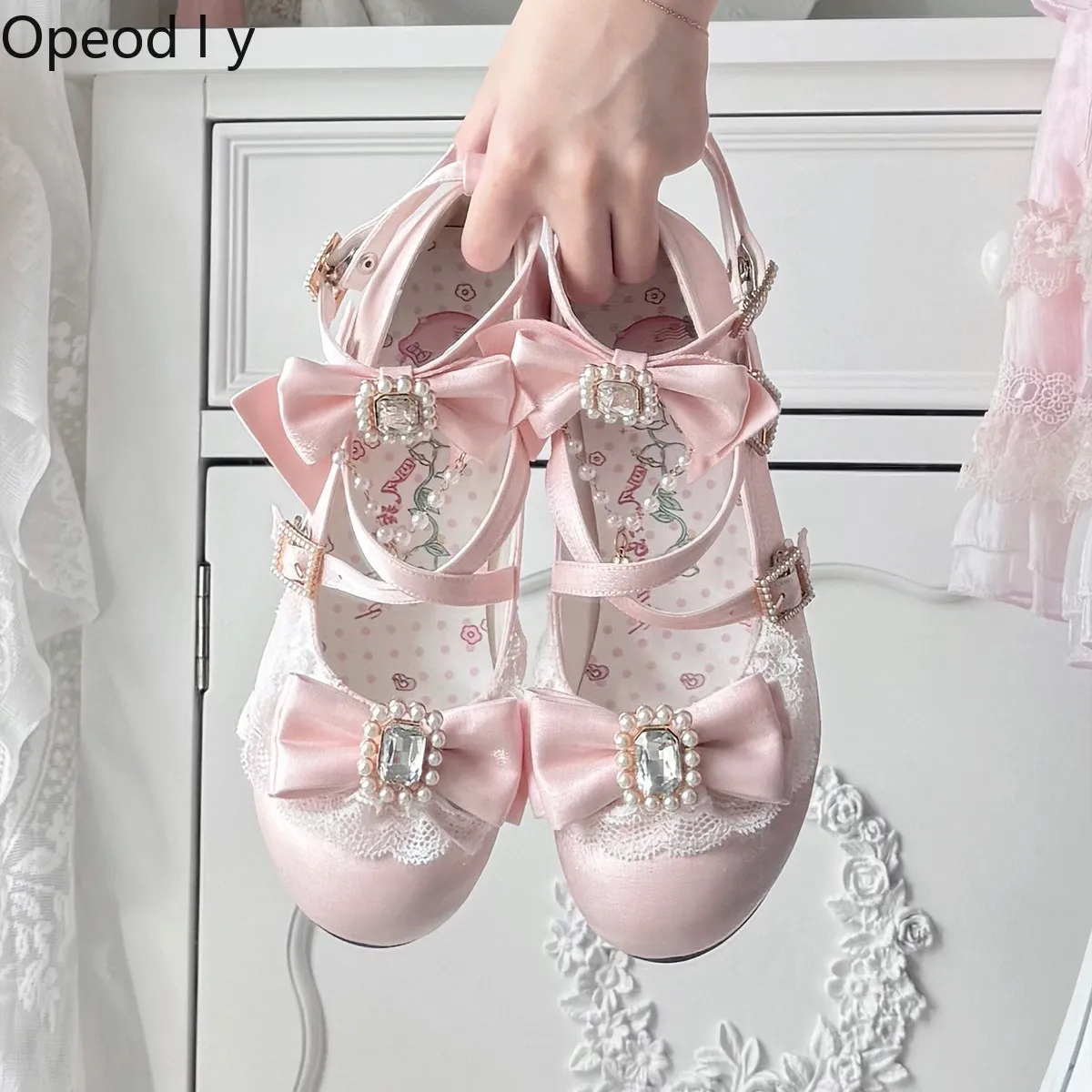 Gorgeous Cla Sweet Lolita Original High Heels Japanese Girl Elegant Pearl Rhinestone Doll Feeling Shallow Mouth Single Shoes