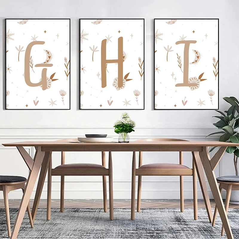 Letter A To Z Set for Kids Name Posters Boho HD Print Letter Wall Art Pictures Canvas Painting for Nursery Kids Room Home Decor