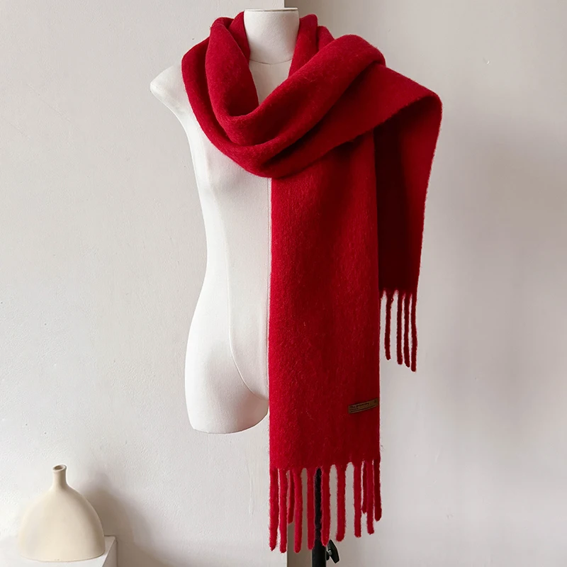 2024 luksusowa marka kaszmirowy szalik damski zimowy gruby ciepły jednolity okłady kobieta Pashmina długi frędzel kobieta Bufandas gruby koc