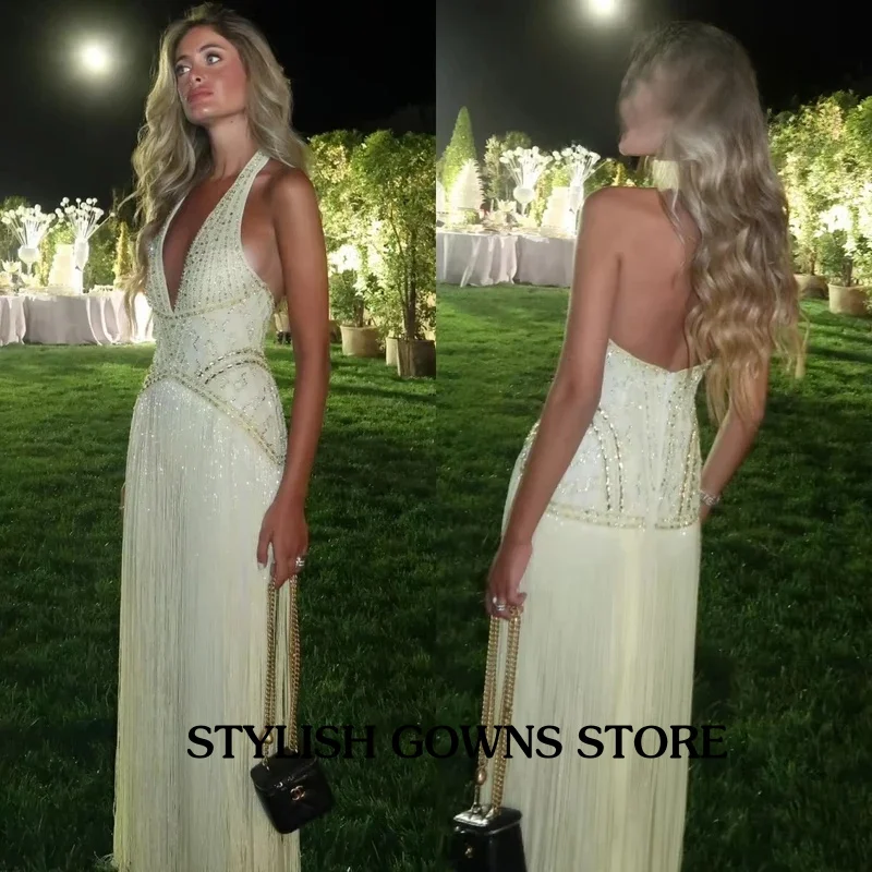 

Изысканное желтое шифоновое вечернее платье по индивидуальному заказу, элегантное платье с v-образным вырезом и лямкой на шее, классические платья с открытой спиной для особых случаев