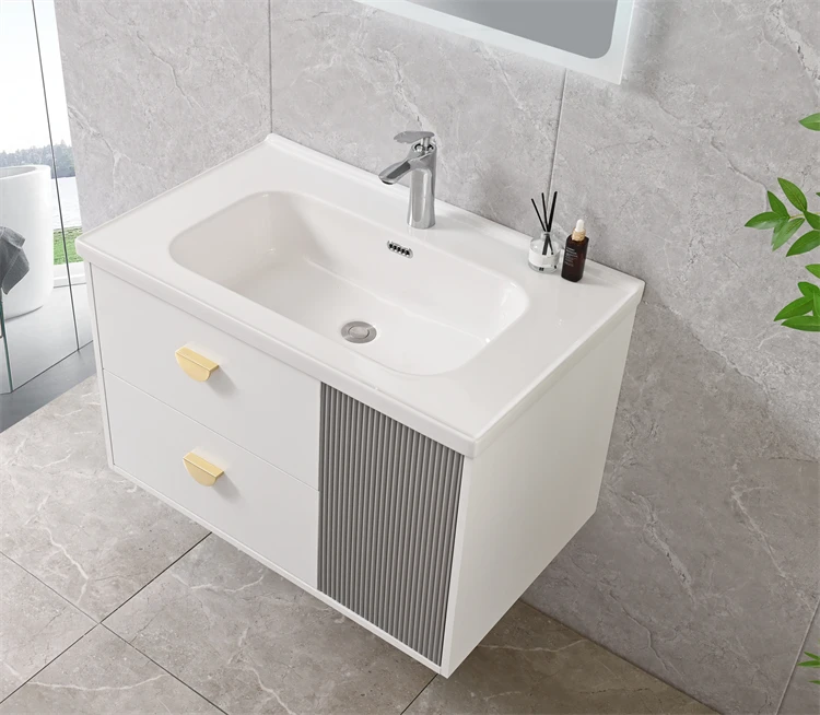 Modern Bathroom Vanity Unit with Sink Side Cabinet Wall-Mounted Waterproof Cabinet Set Featuring Melamine Board MDF Construction