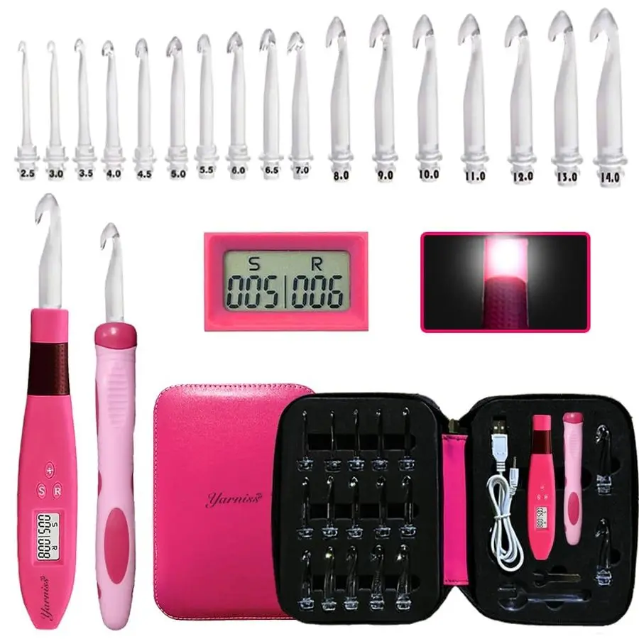 

Набор крючков для подсчета весов 17, крючки для вязания крючком с подсветкой для счетчика рядов усилителя стежков