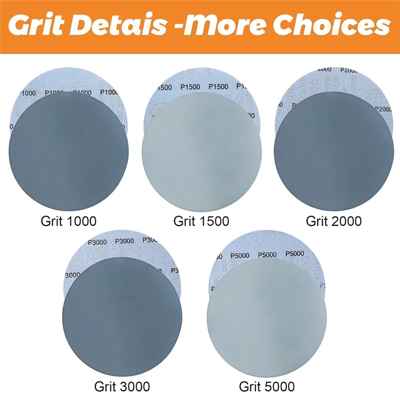 A44U 50 قطعة 6 بوصة خطاف وحلقة من ورق الصنفرة الرطب والجاف، 1000/1500/2000/3000/5000 أقراص الصنفرة من كربيد السيليكون