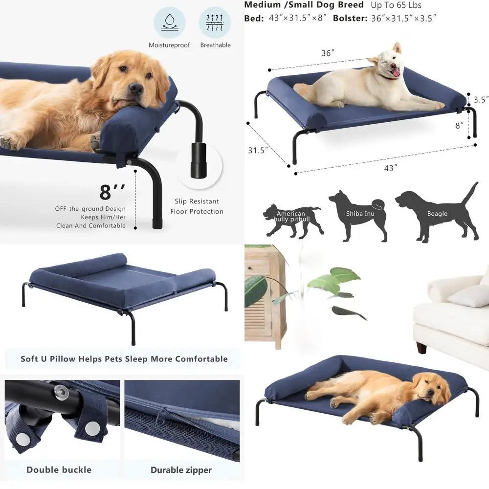 

Портативная уличная приподнятая кровать для собак с дышащей сеткой и съемным водонепроницаемым подставкой для больших собак