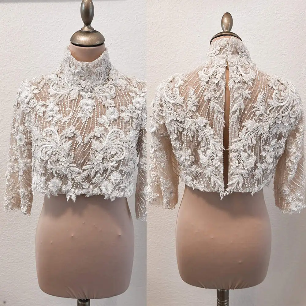 

Luxury Wedding Shawl Bridal Bolero Appliques Beads Long Sleeve Bridal Wraps Wedding Jacket Wedding Accessories Custom Made