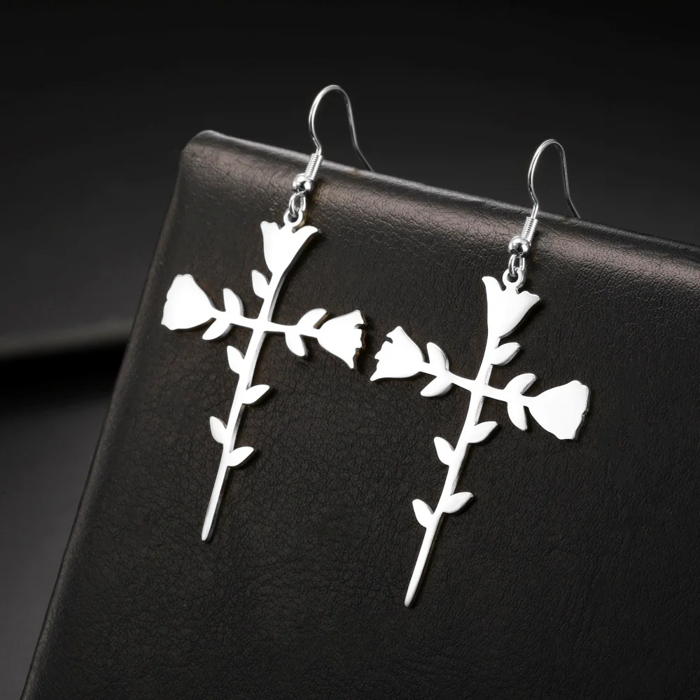 Eueavan Sweet Roses Dangle Earrings for Women Girls Stainless Steel Flowers RomanticJewelry 2024 Trend Valentine's Day Gifts image 4
