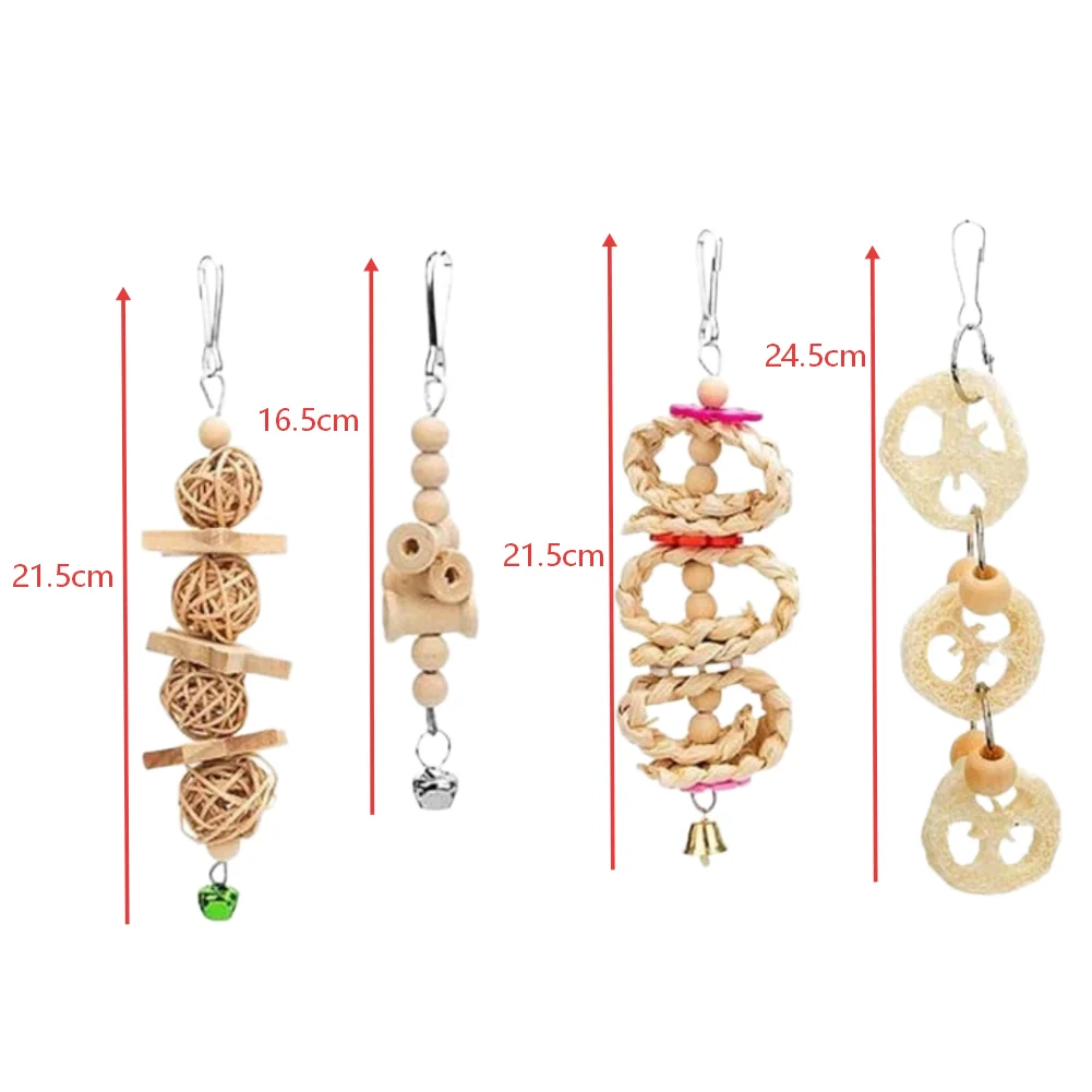 Wooden Bird Cage Play Accessories Including Ladder Swing and Chew Toys to Support Parrot Physical Development and Engagement