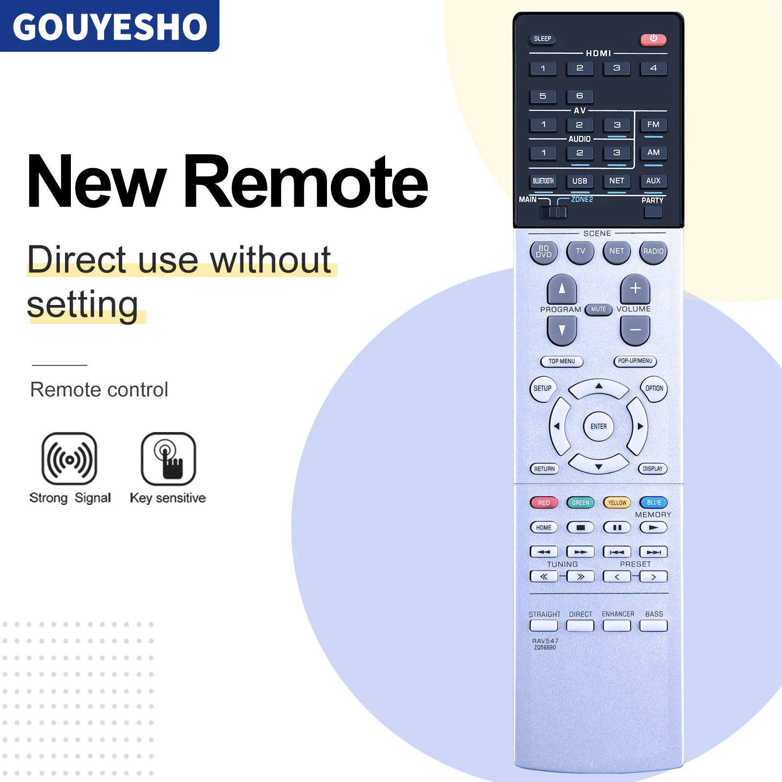 

New Remote Control RAV547 ZQ56690 for Yamaha AV Receiver RX-S601 RX-S601D RAV548 ZR75940