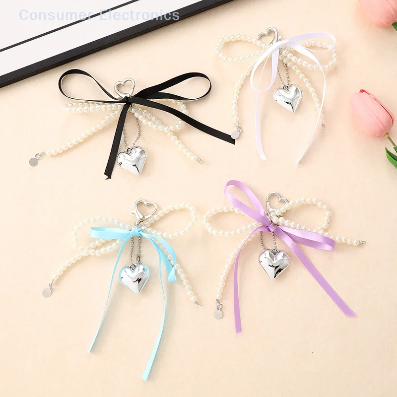 Trendy Creative Heart Ribbon Bowknot Charm Keychain Delicate Key Ring Pendant Exquisite Backpack Decoration Accessories Gifts