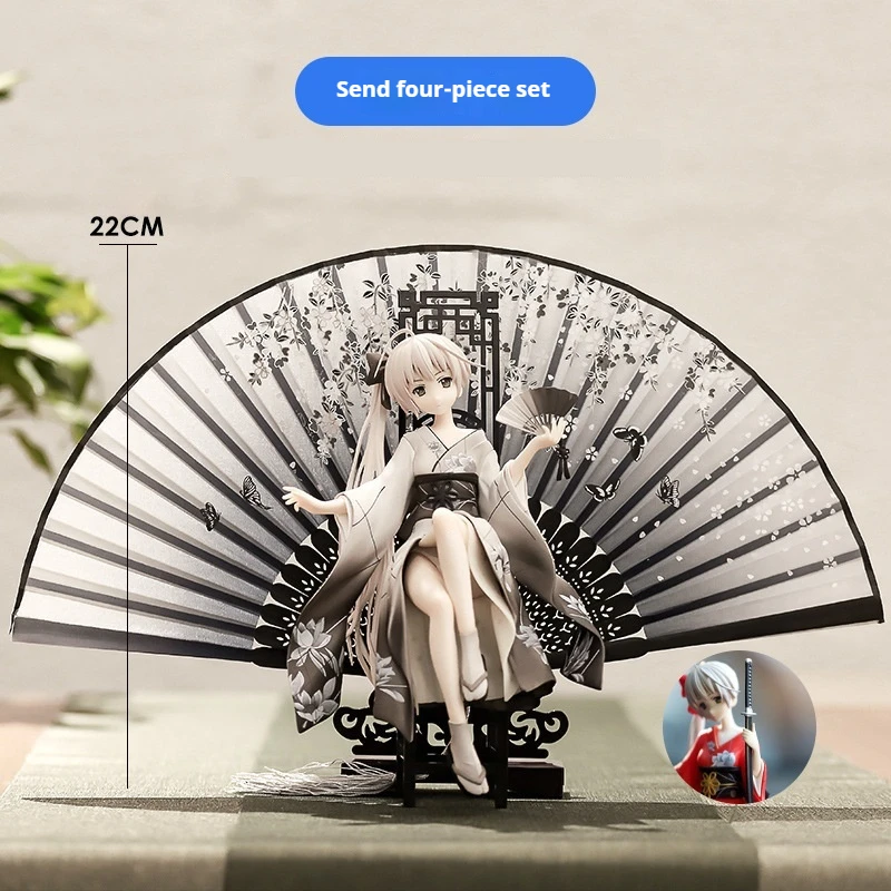 22cm Anime Re Zero Starting Life In Another World Figures Rem Quadratic Element Kimono Fan Women'S Solid Figures Car Mounted Toy