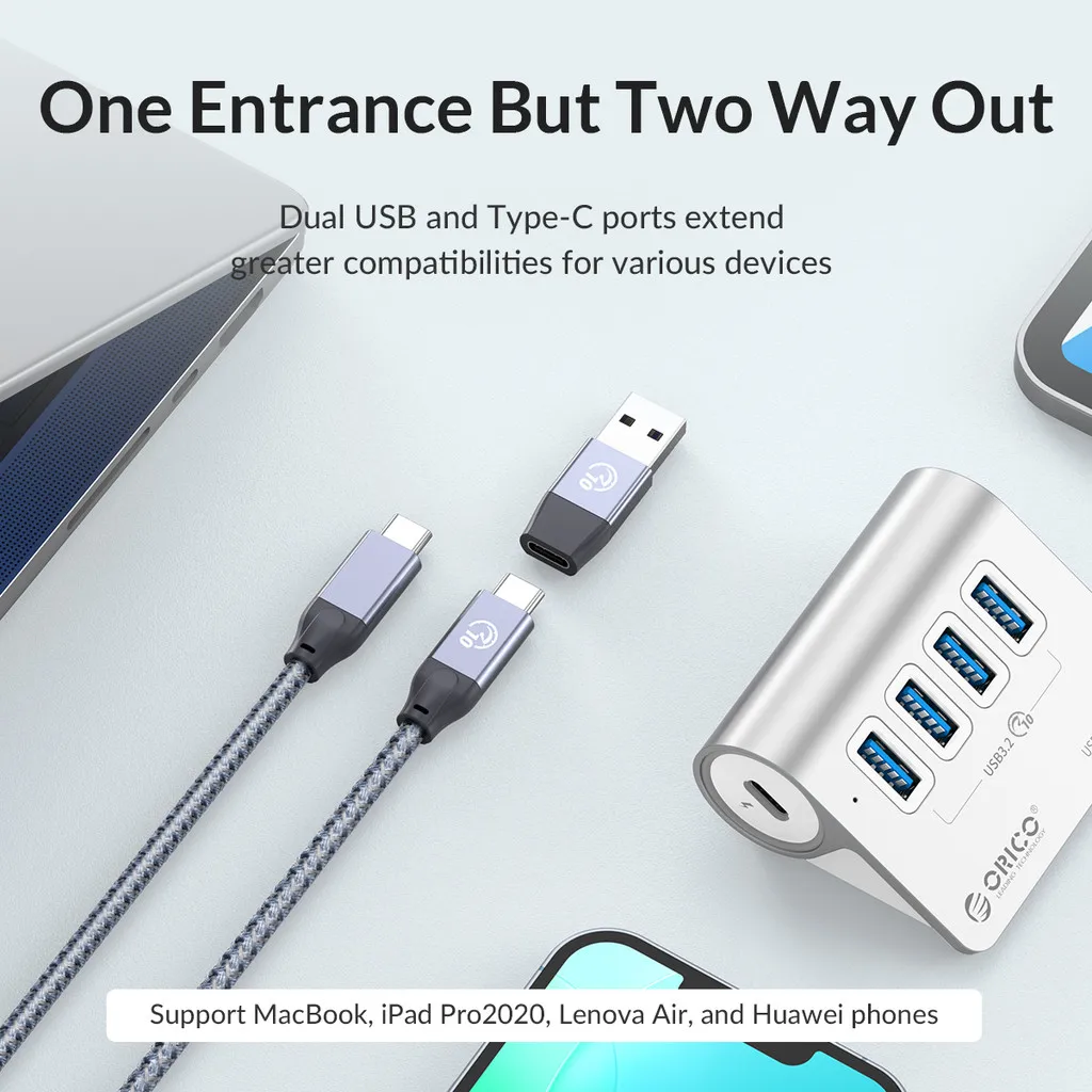 ORICO USB 3.2 10Gbps Docking Hub Multi-Function 4/7 Port Switch Type-C Splitter PD60W Charging Adapter ForPC Laptop Accessories