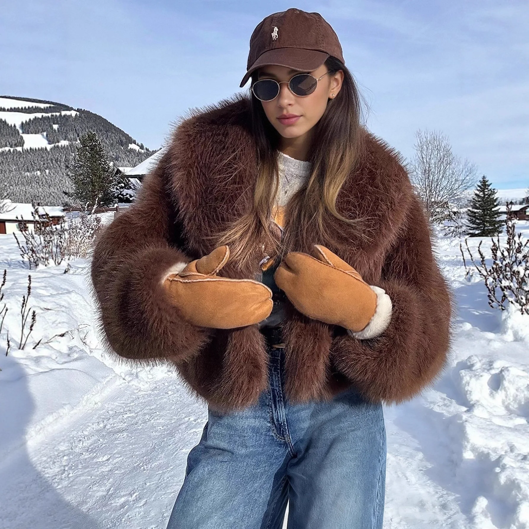 

Faux Fur Coats Women Solid Fur Jackets Turn Down Collar Long Sleeve Open Stitch Thick Warm Fur Loose Casual 2025 Autumn Winter