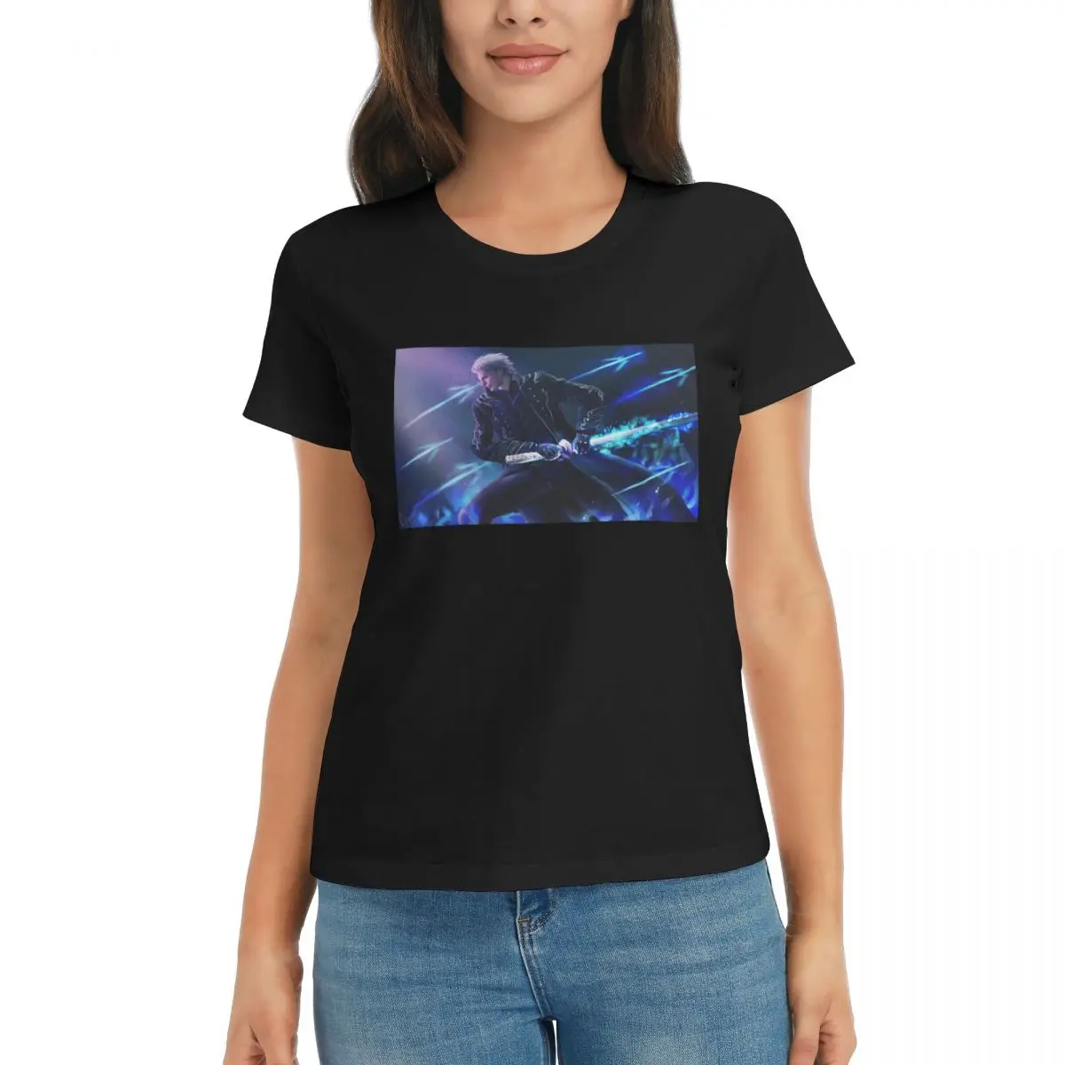 Camiseta de mujer de la serie Devil May Cry, camisetas de manga corta de verano, camisetas de algodón con cuello redondo, ropa, Tops, ropa de calle