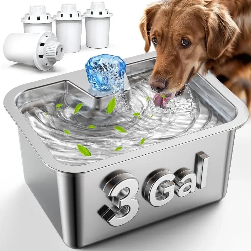 

Large Dog Water Fountain Stainless Steel,3 Gallon Extra Large Big Pet Water Fountain for Large Dogs with 4 Filters,Automatic
