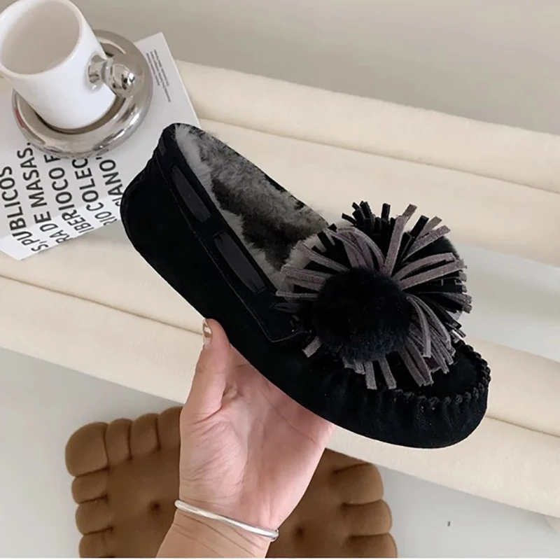 

Новые мокасины из натуральной кожи, женская зимняя хлопковая обувь, женские теплые лоферы на подкладке из натуральной шерсти, женские туфли на плоской подошве, большой размер 40-43