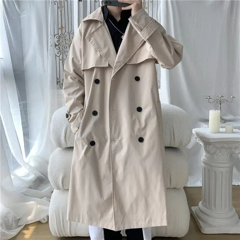

Trench Coats Double Collar Mens Weatherproof Coatwoolen Khaki Ankle-Length Mountain Climbing Winter British Thickened Hood Waxed