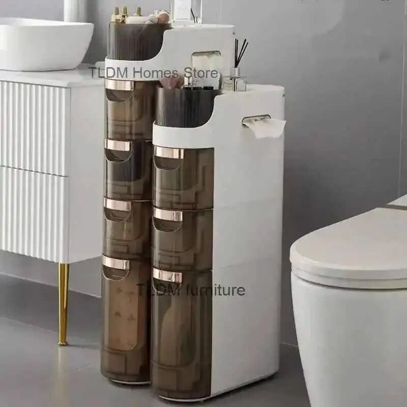 Toilet Household Bathroom Seam Storage Cabinet Narrow Waterproof Organizer Rack Free Installation Side Floor Mobilable Cabinets