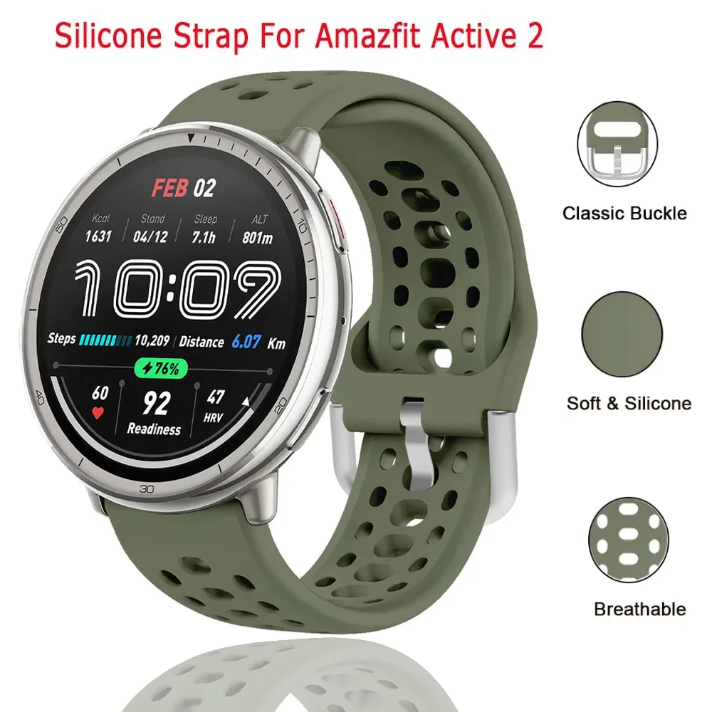 Silicone Strap For Amazfit Active 2 Original Sport Lightweight Breathable Bracelet For Amazfit GTS 4/3 Mini Bip 3 Band Watchband