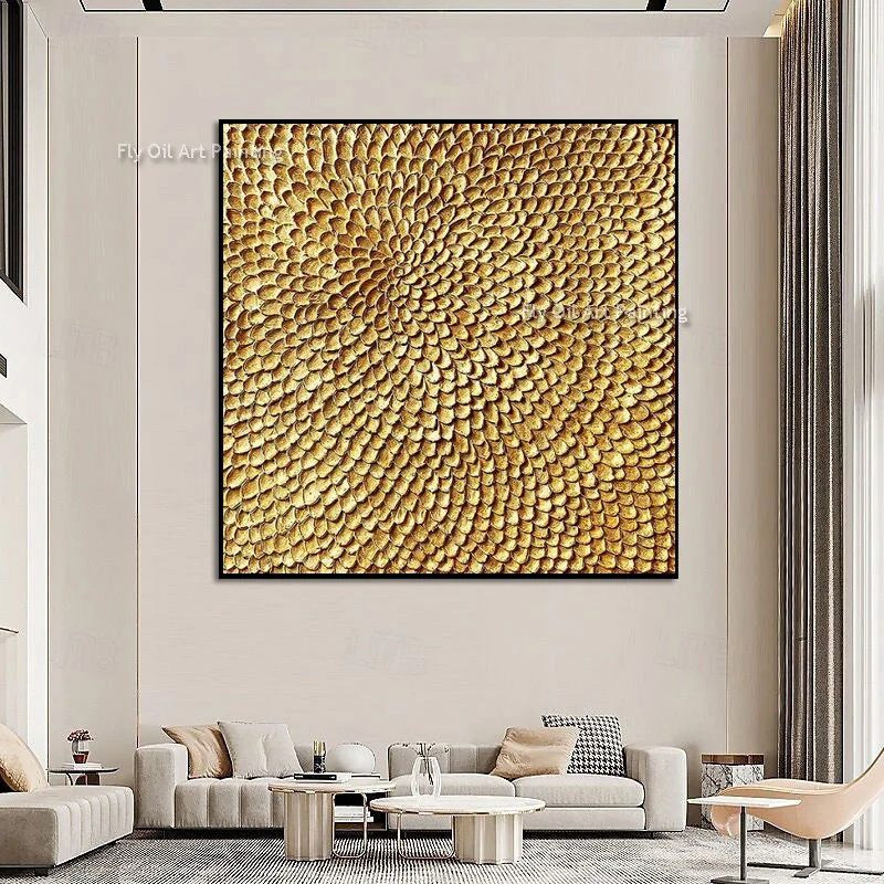 Handmade Canvas Wall Art Mark Rothko Style Abstract Oil Painting Gold Impasto Large Square Wall Decor For Home Decoration