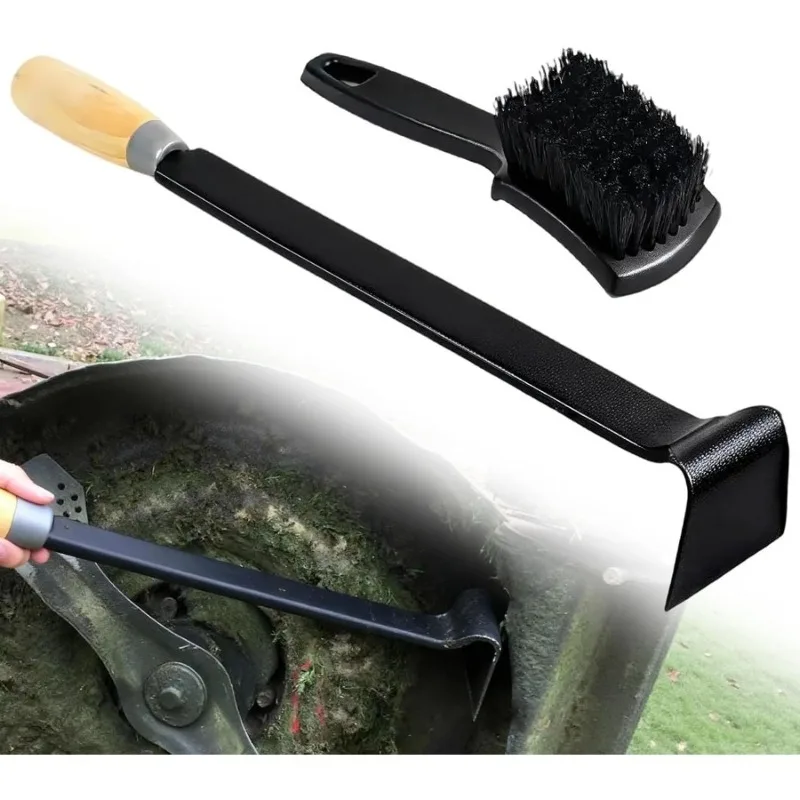 2 Pcs Lawn Mower Deck Scraper Brush Kit High Strength Steel Long Handle Lawnmower Deck Cleaning Tool Gardening Use
