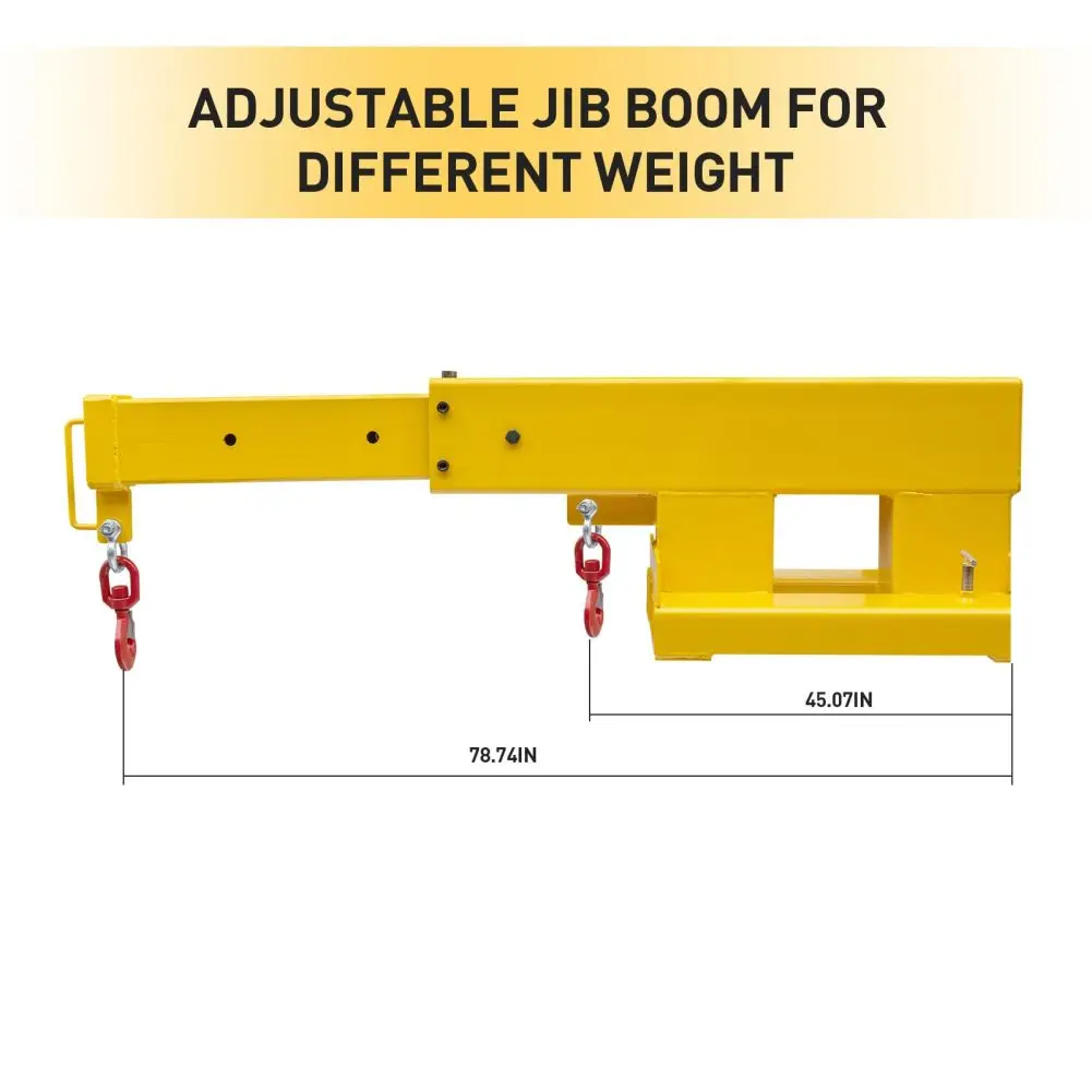 Forklift Jib Crane, Adjustable Forklift Mobile Crane Manual Telescopes 45"-78", 2.5T -3TCapacity, Flexible Adjustment Holes