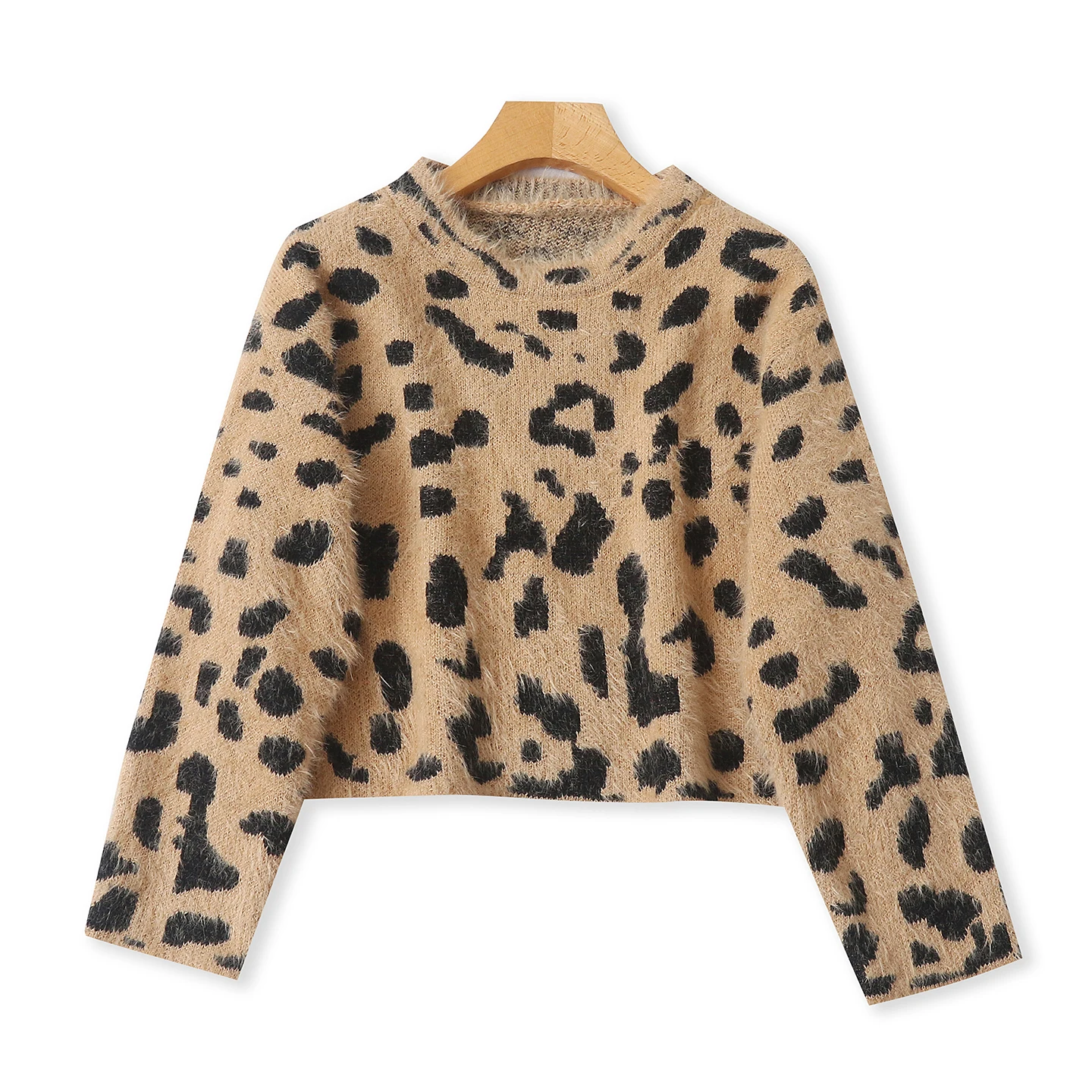 

Осень-зима с высоким воротником, длинный вязаный свитер Maa с леопардовым узором и вышивкой, женский модный новый Sle 3290