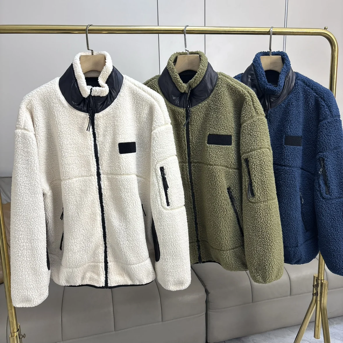 

Мужская свободная куртка из овечьей шерсти с воротником-стойкой, осенне-зимняя, ветрозащитная, теплая, с цветными блоками, модная верхняя одежда