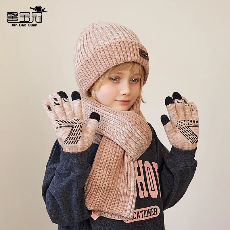 4 5 6 7 8 9 10 Years Old Kids Hat Scarf Gloves Set Boy Girl Winter Knit Beanies Neck Warmer Gaiter 3 Set Bonnets Mittens Scarf