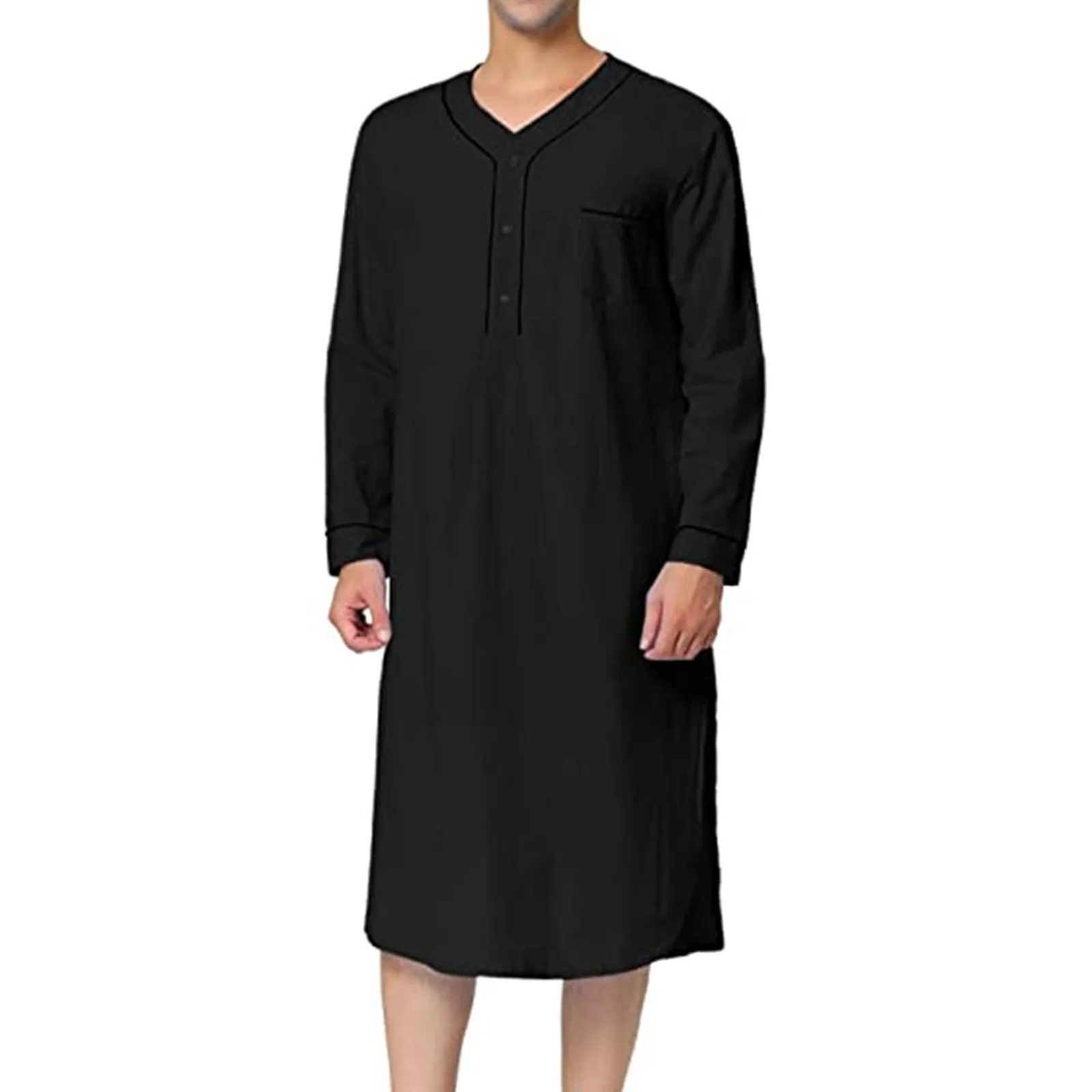 Neue männer Pyjamas Casual Langarm V-ausschnitt Pyjamas Mode Lose Fit Einfarbig Hohe Qualität Nachthemd Komfortable Homewear – Detail 9