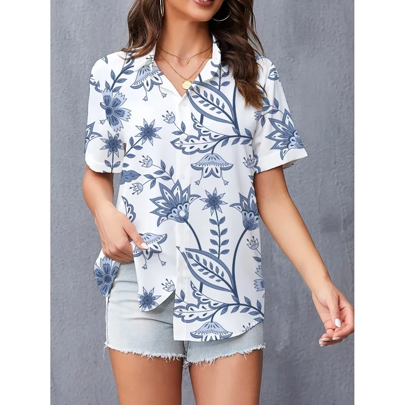 2026 New Women'S Fashion Trendy Casual Floral Pattern Printed Short Sleeve Shirt