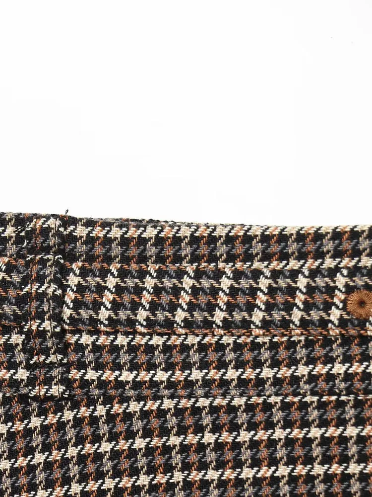 

HH женское зимнее модное хлопковое пальто с узором «гусиные лапки» с лацканами и длинными рукавами на молнии куртка-бомбер + повседневные брюки-кюлоты с высокой талией с поясом Mujer