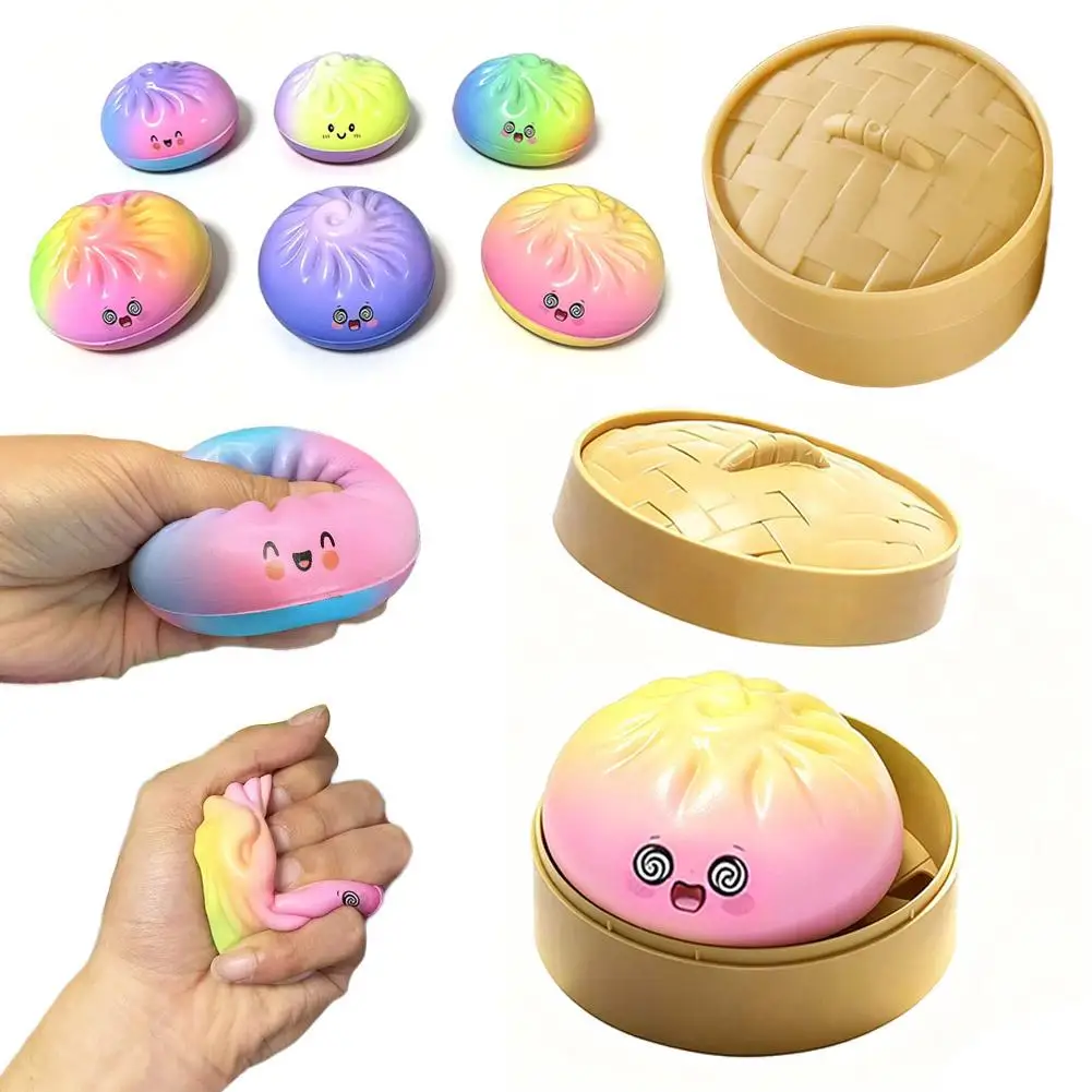 1-5Pcs Colorful Steamed Bun Stress-relieving Toys Stress Balls Fidget Sensory Simulation Food Squishies Bun With Steamer Gifts