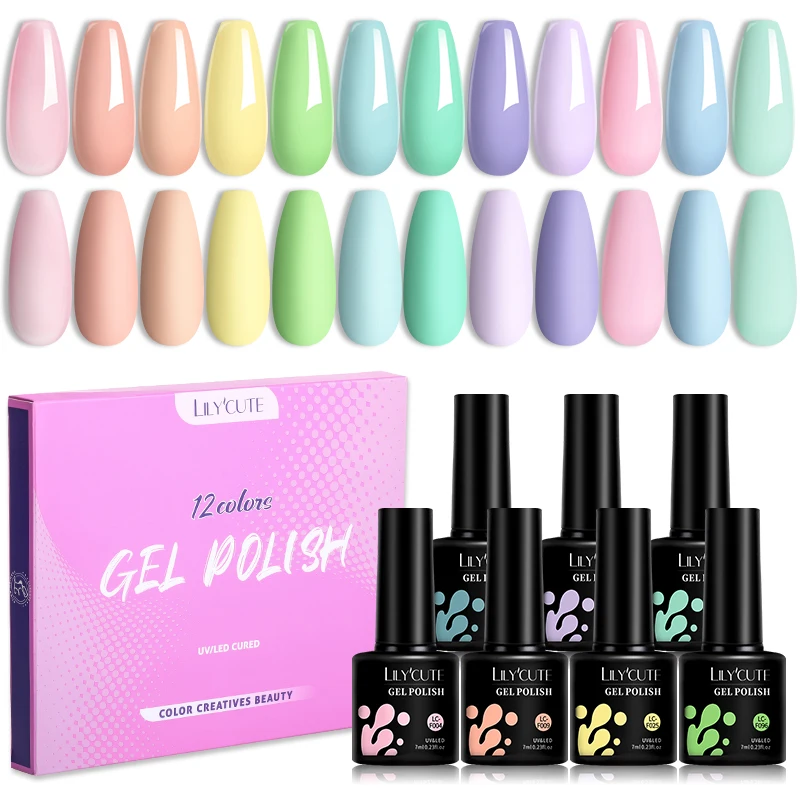 LILYCUTE 12pcs Color Nail Gel Polish Set Semi Permanent Full Coverage Gel For Nail Salon Soak Off Organic UV LED Nail Gel Vernis