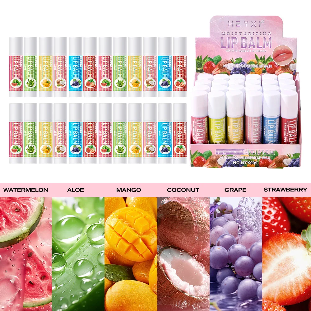 24pcs Fruit Flavored Lip Balm Set Natural Moisturizing Hydrating Non-sticky Winter Anti-Cracked Lip Balm Lips Skin Care