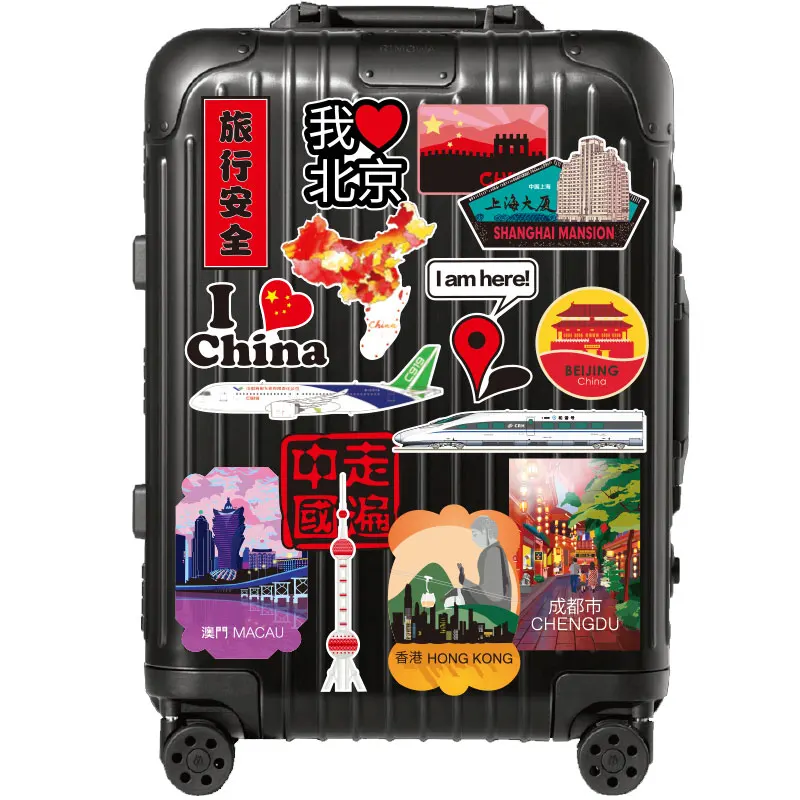 25 Pcs/Set Big Size Stickers China City Travel Pegatinas Beijing Shang HongKong Macau ChengduTravel Laptop Decals Suitacase