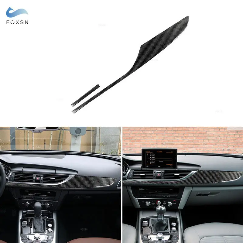 

2pcs Carbon Fiber Decorative Stickers For Audi A6 C7 2012 2013 2014 2015 2016 2017 2018 Car Dashboard Panel Strip Trim Interior