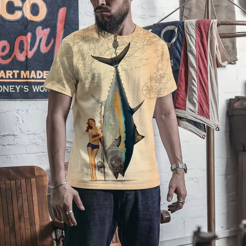 

Summer Fishing Sports 3D Printing T-shirt For Men And Women T-shirt Fashion Short Sleeved Round Neck Large Harajuku Clothing Top
