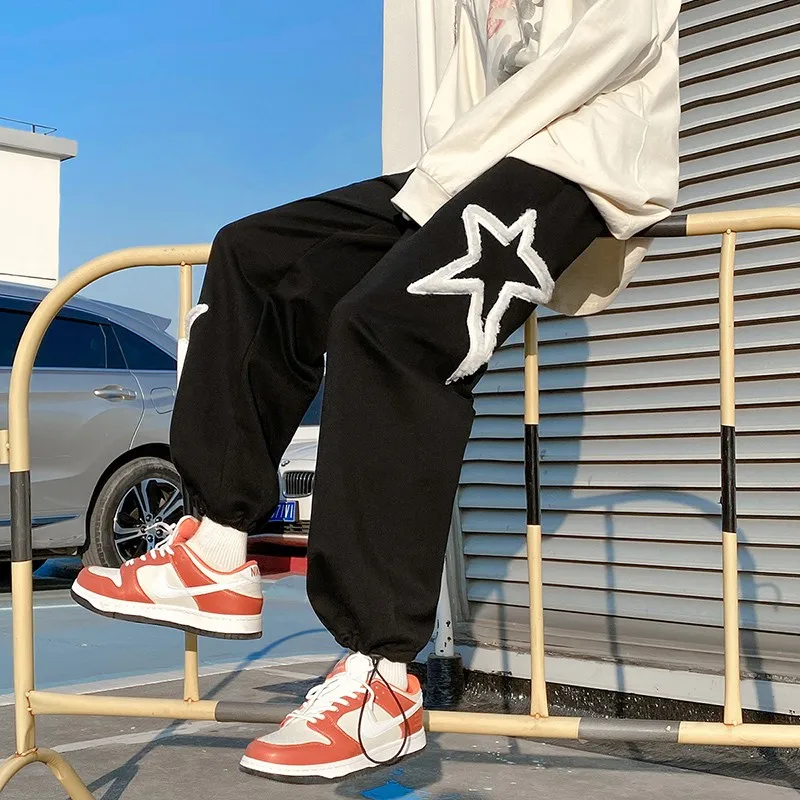 Star Sweat Man Pants Work Wear Streetwear Men Pants Baggy Big Size Black Pants Men 5XL 2024 Autumn New