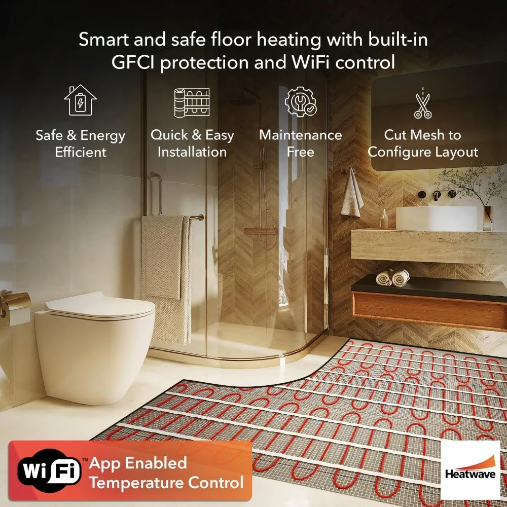 نظام تسخين مشع - 15 قدم مربع، 120 فولت، 180 وات، 1.5 أمبير، حصيرة تسخين كهربائية تحت الأرضية لراحة المنزل #4